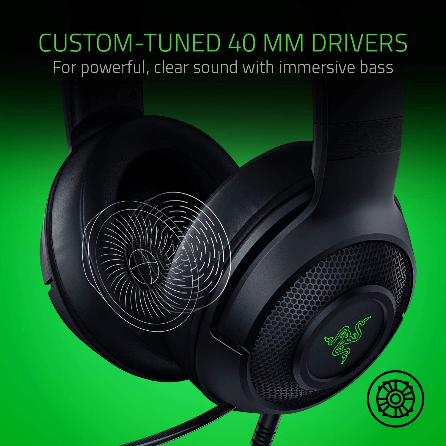 Kraken X USB Ultralight Gaming Headset: 7.1 Surround Sound - Lightweight Frame - Green Logo Lighting - Integrated Audio Controls - Bendable Cardioid Microphone - for PC - Classic Black
