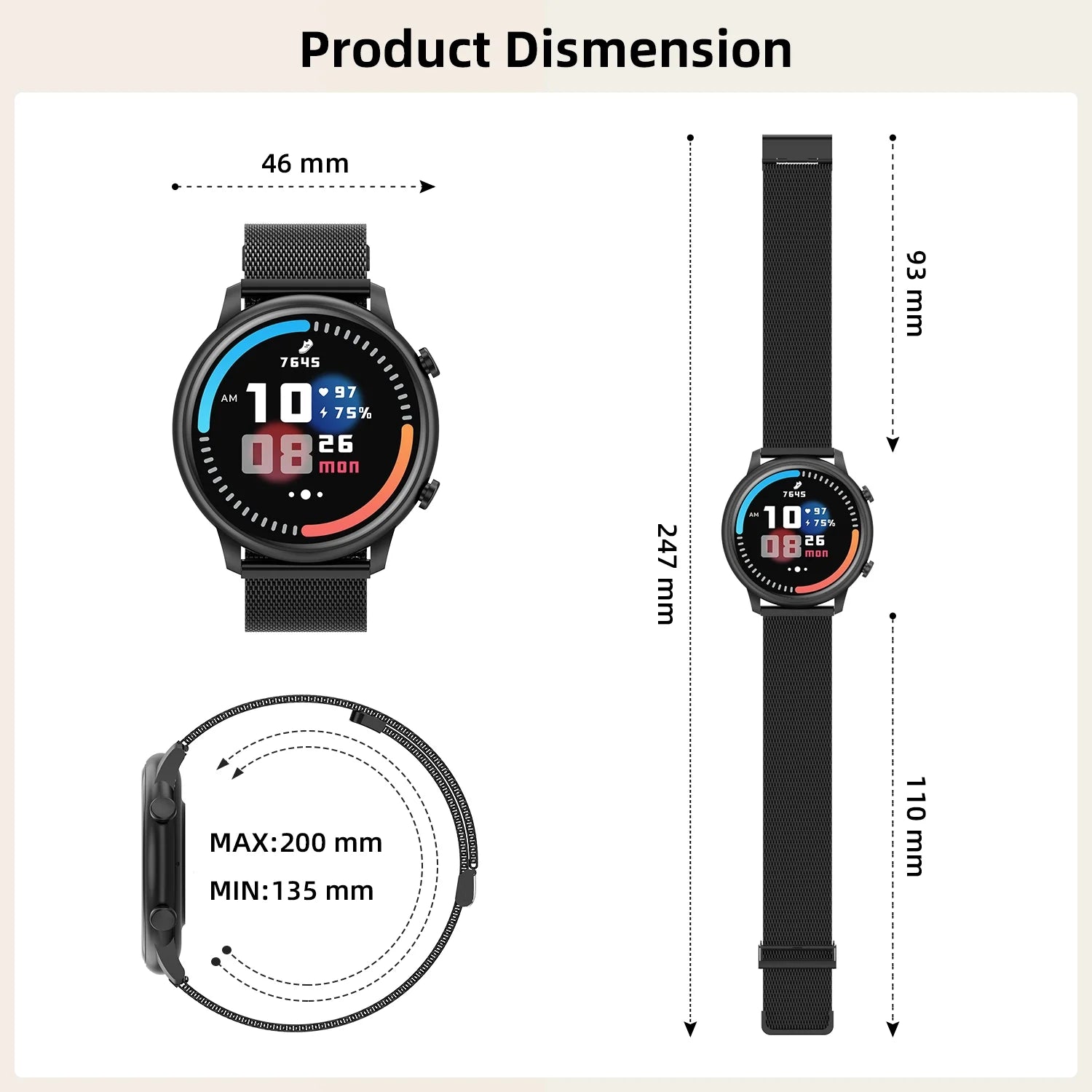 Smartwatch Fits for Android and Iphone, 1.39-Inch Fitness Tracker with Bluetooth (Answer/Make Calls) for Men and Women, Alloy Black